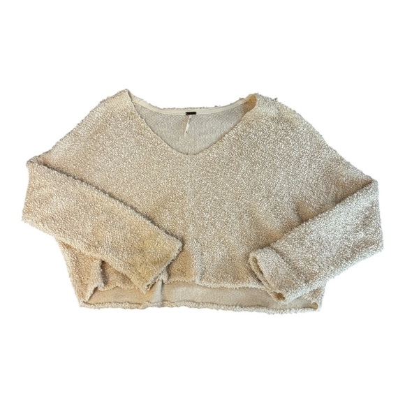 Free People Popcorn Fuzzy V neck Sweater size‎ small cream - Picture 2 of 4